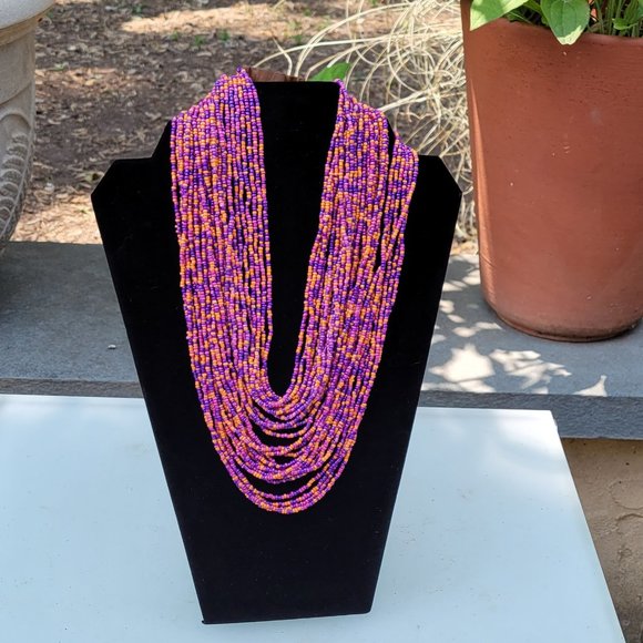 Purple and Orange beaded necklace - Picture 1 of 5